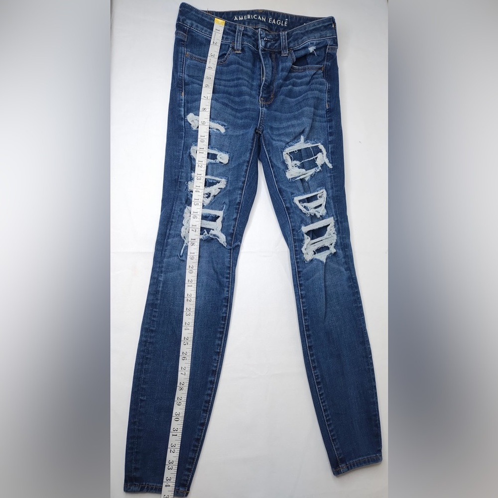 American Eagle Outfitters Women's Jegging  Dark Blue Ripped Skinny Jeans - Picture 5 of 10